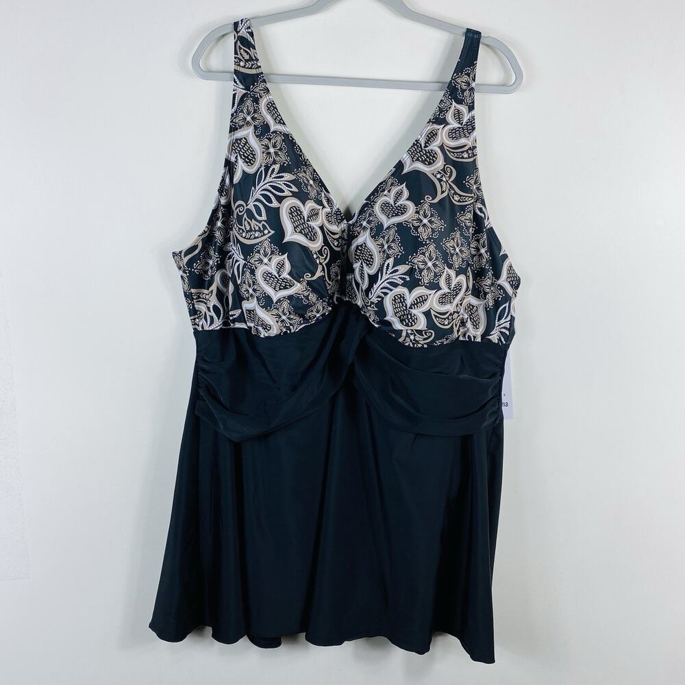 Perona Swimdress 28 Floral One Piece Swimsuit Dress Black